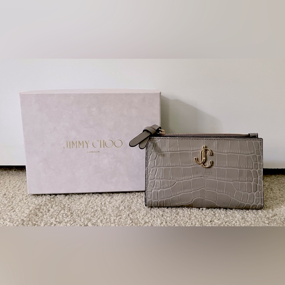 Authentic NIB 💛 Jimmy Choo 💛 Taupe Croc-Embossed Wallet